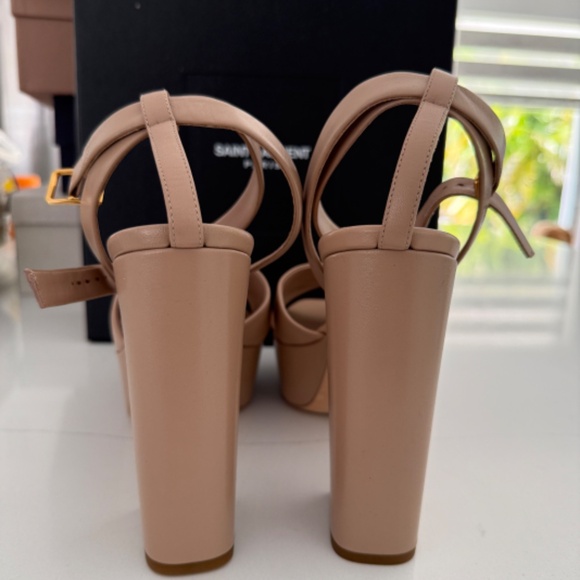 Saint Laurent Farrah 80 Cross Band Leather Platform Sandals Nude Beige Heels - Picture 5 of 9
